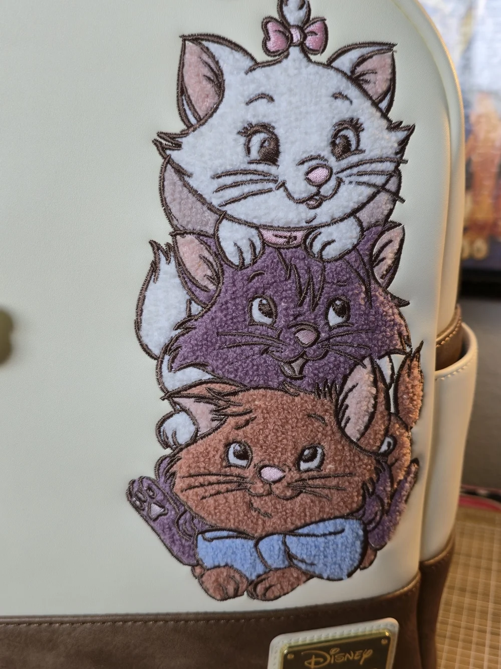 Loungefly Cream and Brown Embroidered Stacked Kittens Mini Backpack